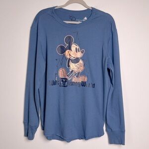 Walt Disney 50th Anniversary Gold Metalic Mickey Mouse Graphic Long Sleeve Tee M